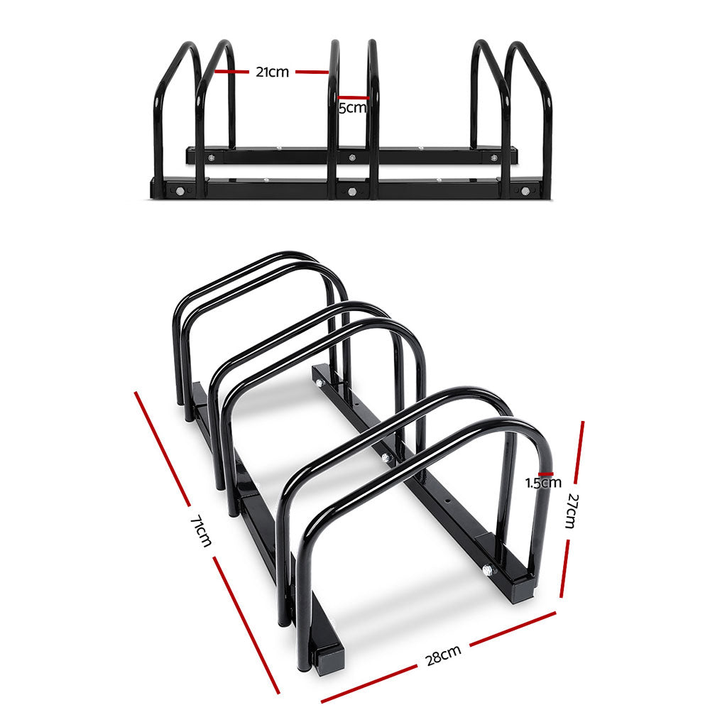 3 Bike Stand Rack Bicycle Storage Floor Parking Holder Cycling Black