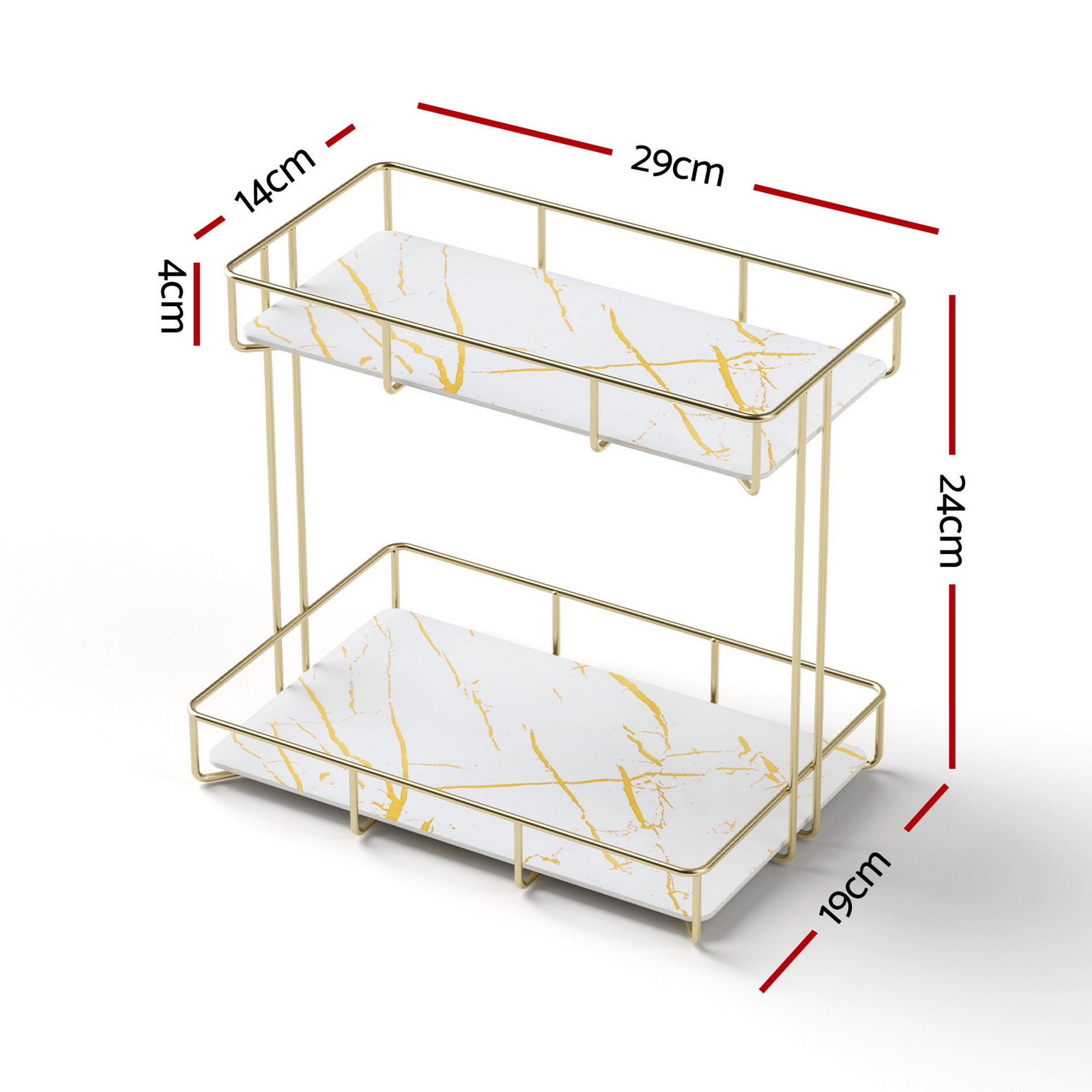 Artiss Bathroom Storage Rack 2 Tier Corner Organiser Gold Marble Look