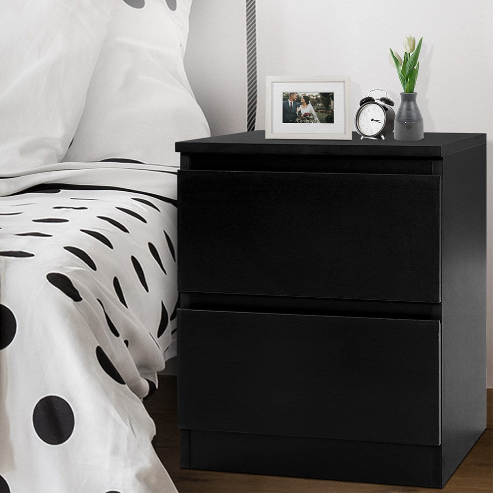 Artiss Bedside Table 2 Drawers - PEPE Black