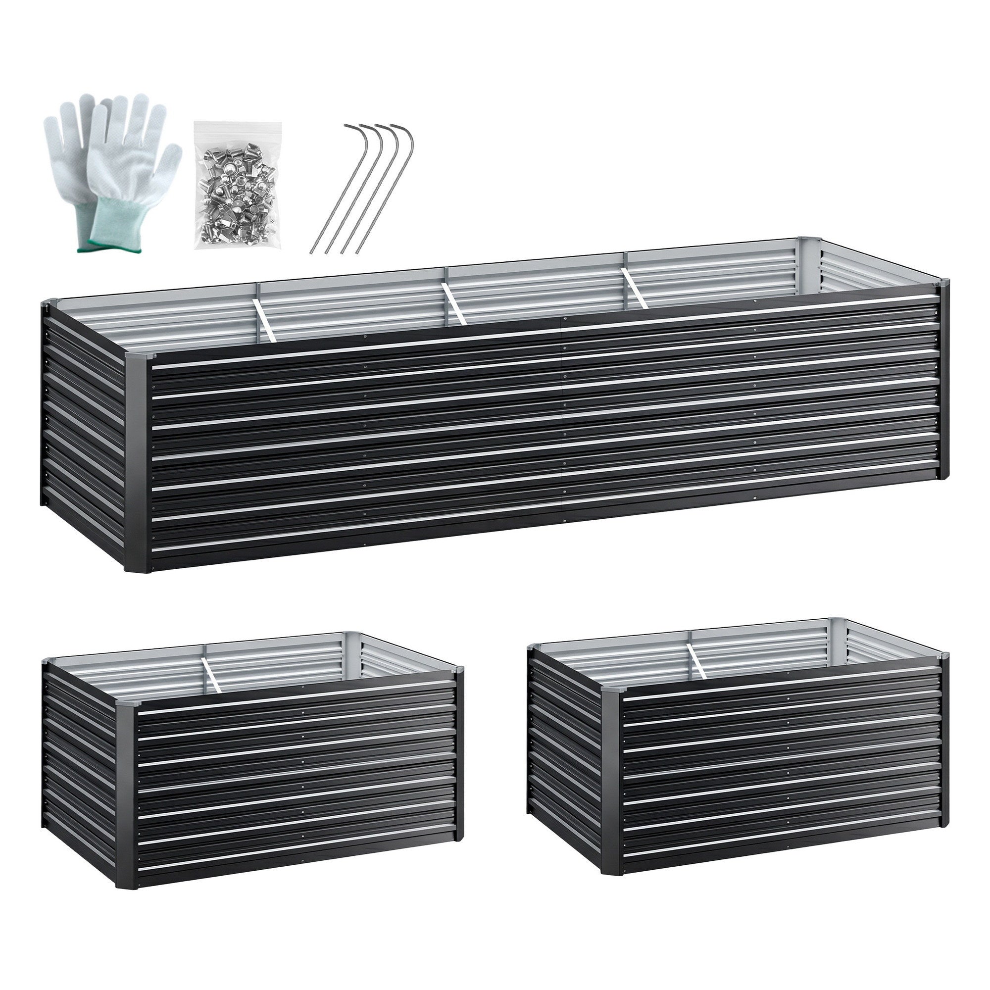 2 in 1 Raised Garden Bed Kit, 320cm/160cm| 77cm Extra Deep Ergonomic Planter Box | Protect Your Back | Galvanised Steel Vegetable Flower Pot for Outdoor Garden | Includes Gloves & Pegs