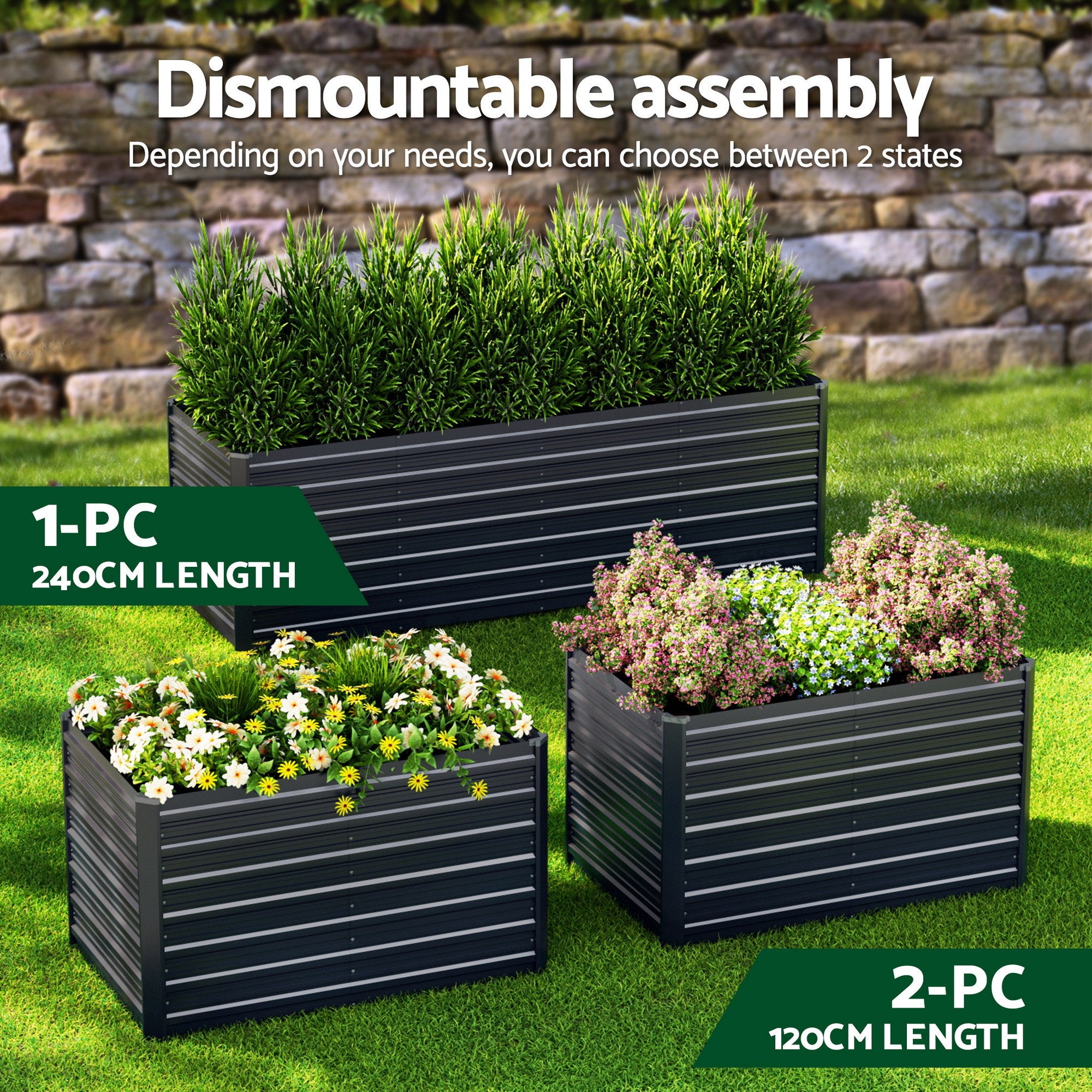 2 in 1 Raised Garden Bed Kit, 320cm/160cm| 77cm Extra Deep Ergonomic Planter Box | Protect Your Back | Galvanised Steel Vegetable Flower Pot for Outdoor Garden | Includes Gloves & Pegs