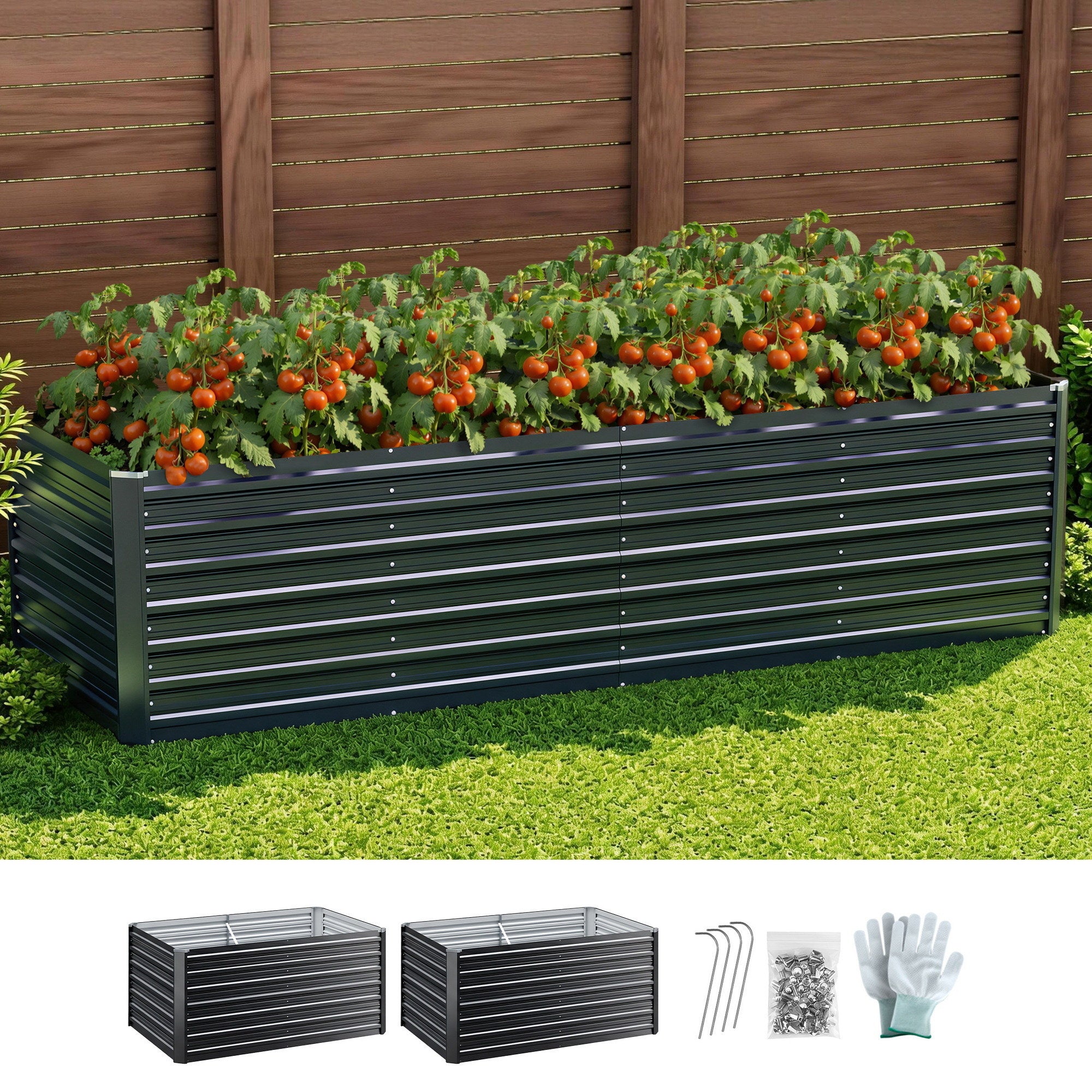 2 in 1 Raised Garden Bed Kit, 320cm/160cm| 77cm Extra Deep Ergonomic Planter Box | Protect Your Back | Galvanised Steel Vegetable Flower Pot for Outdoor Garden | Includes Gloves & Pegs