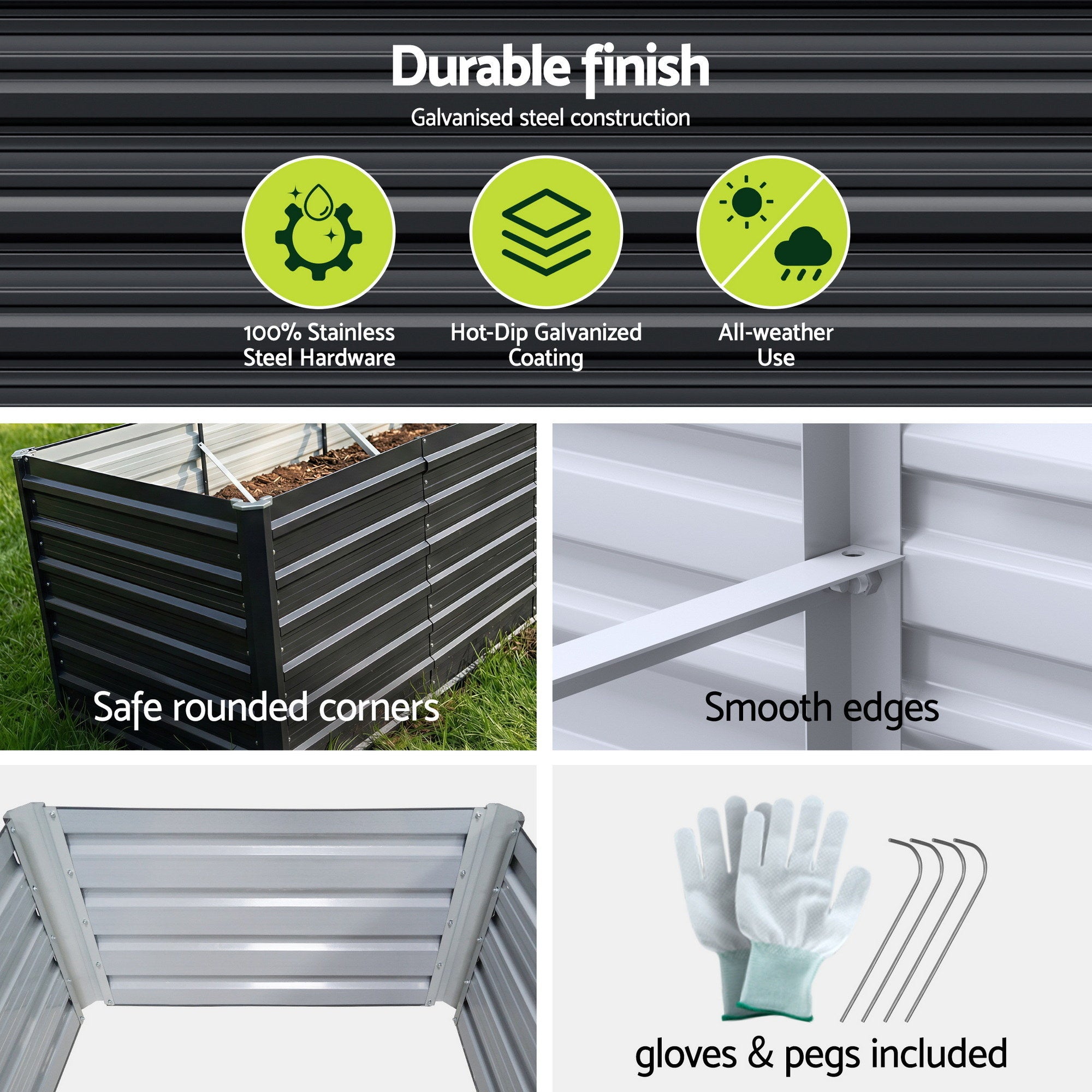 2 in 1 Raised Garden Bed Kit, 320cm/160cm| 77cm Extra Deep Ergonomic Planter Box | Protect Your Back | Galvanised Steel Vegetable Flower Pot for Outdoor Garden | Includes Gloves & Pegs