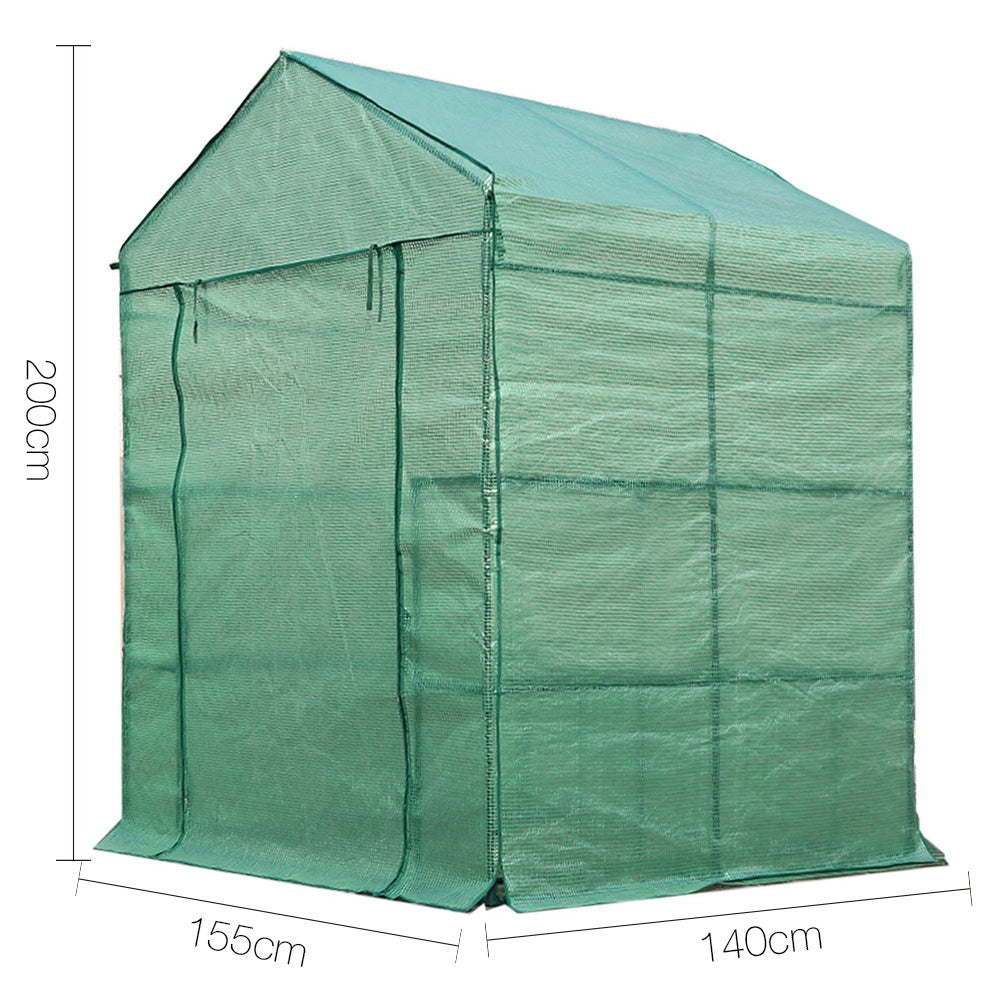 Greenhouse 1.4x1.55x2M Walk in Green House Tunnel Plant Garden Shed 8 Shelves