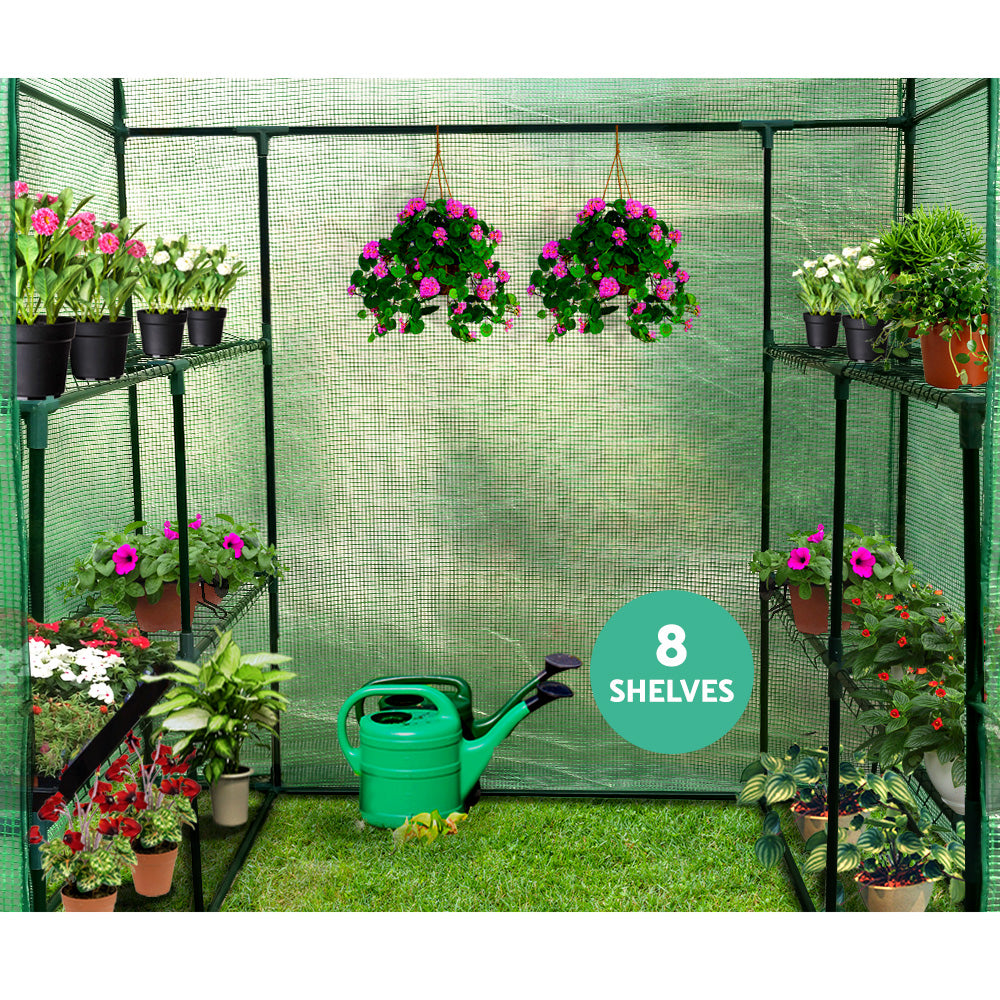 Greenhouse 1.4x1.55x2M Walk in Green House Tunnel Plant Garden Shed 8 Shelves