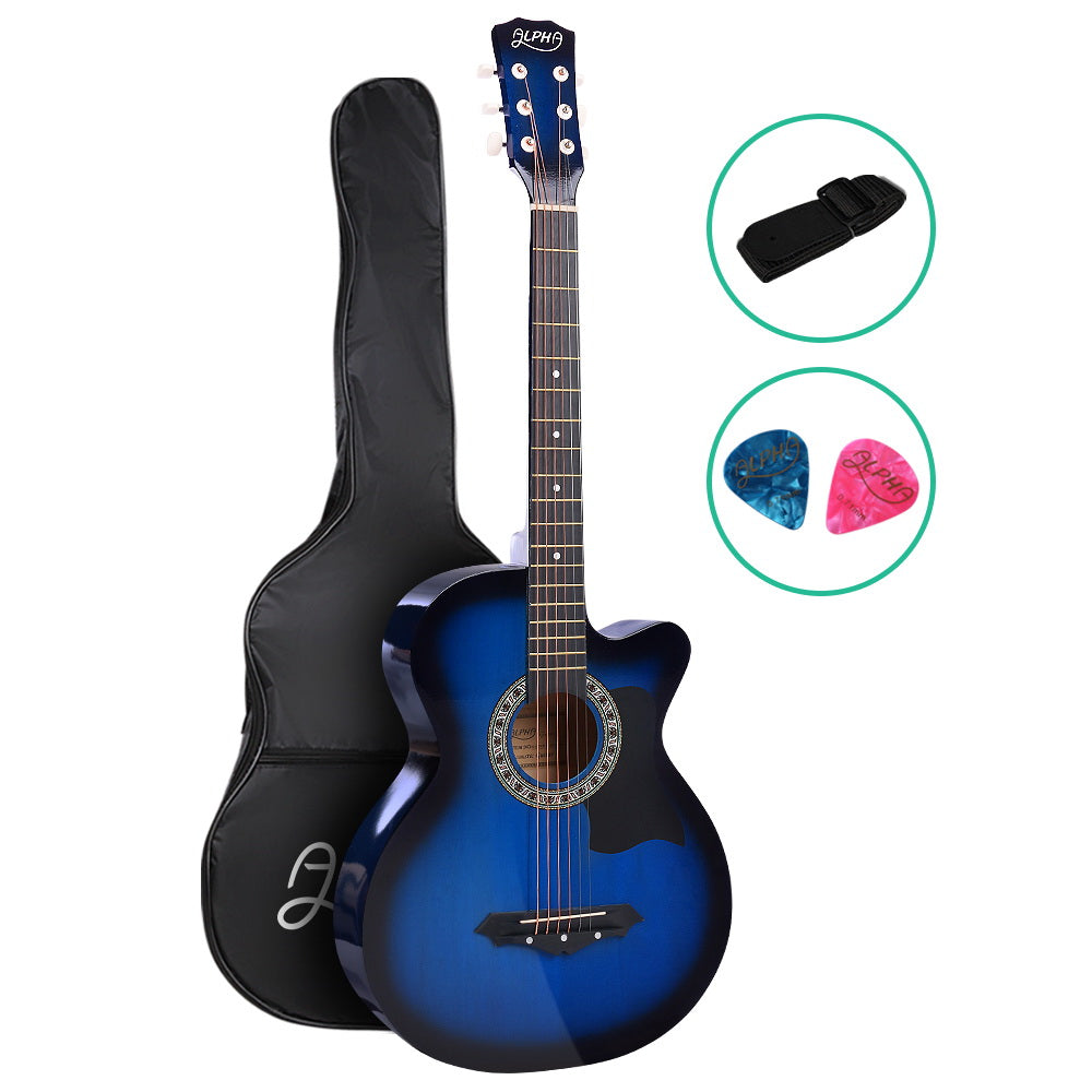 Acoustic Guitar Wooden Body Steel String Full Size Cutaway Blue - 38 Inch