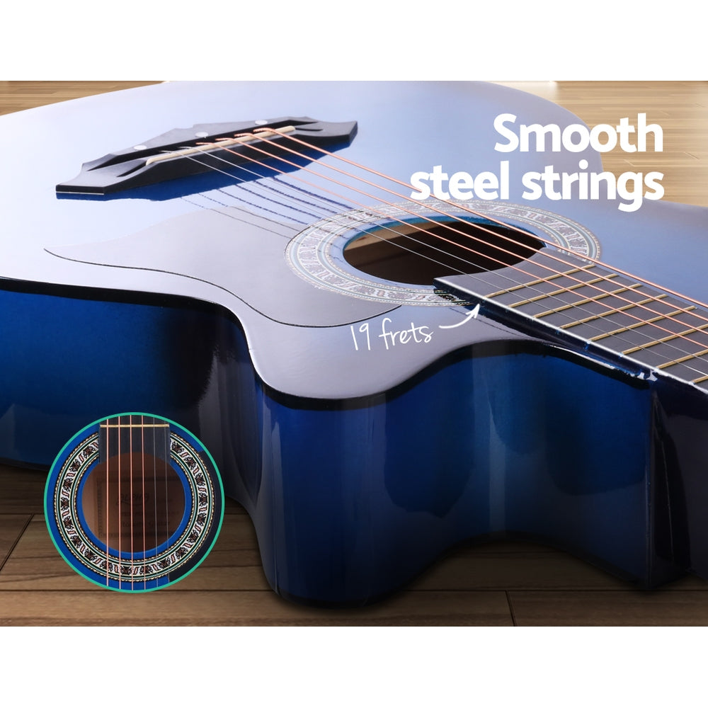 Acoustic Guitar Wooden Body Steel String Full Size Cutaway Blue - 38 Inch
