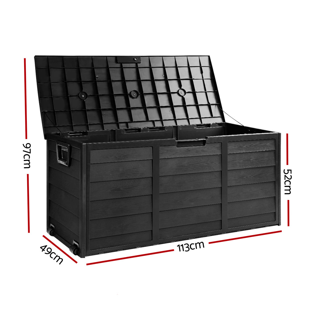 Outdoor Storage Box 290L Lockable Organizer Garden Deck Shed All Black