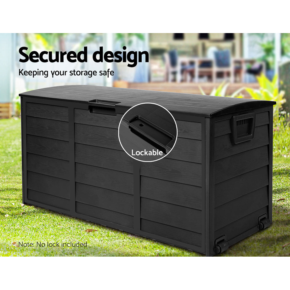Outdoor Storage Box 290L Lockable Organizer Garden Deck Shed All Black