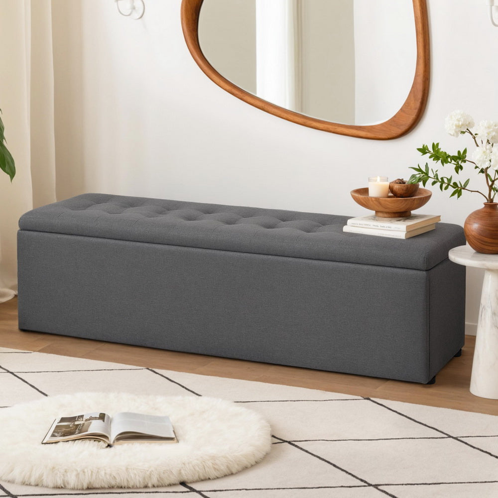 Artiss Storage Ottoman Blanket Box 140cm Linen Dark Grey