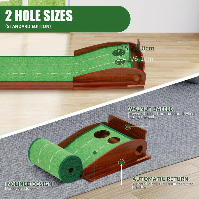 Golf Putting Mat with 2-Hole Training Design