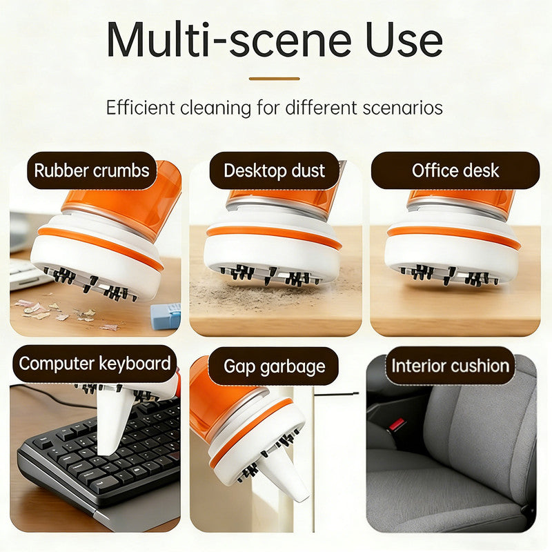 Desk Vacuum Cleaner, Type-c Rechargeable Mini Vacuum Cleaner - Cordless Desk with Flat Nozzle & Brush Attachment | for Keyboard Crumbs, Pet Hair, Paper Scraps （Orange）