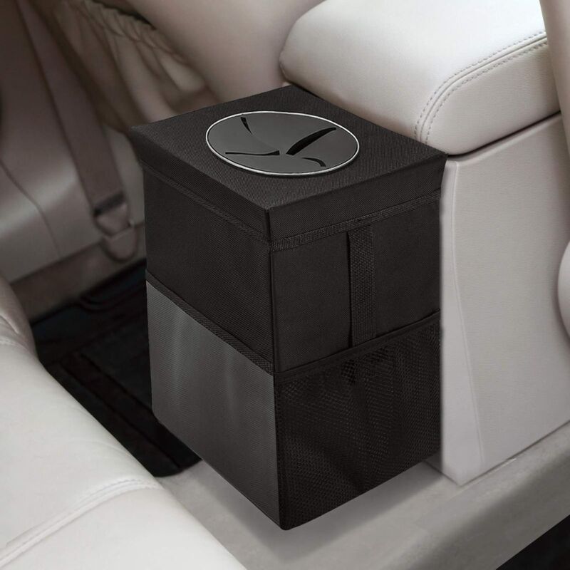 Car Trash Can With Lid - Hanging Garbage Bag With Storage Pockets, Foldable And Portable Waterproof Organizer, Large