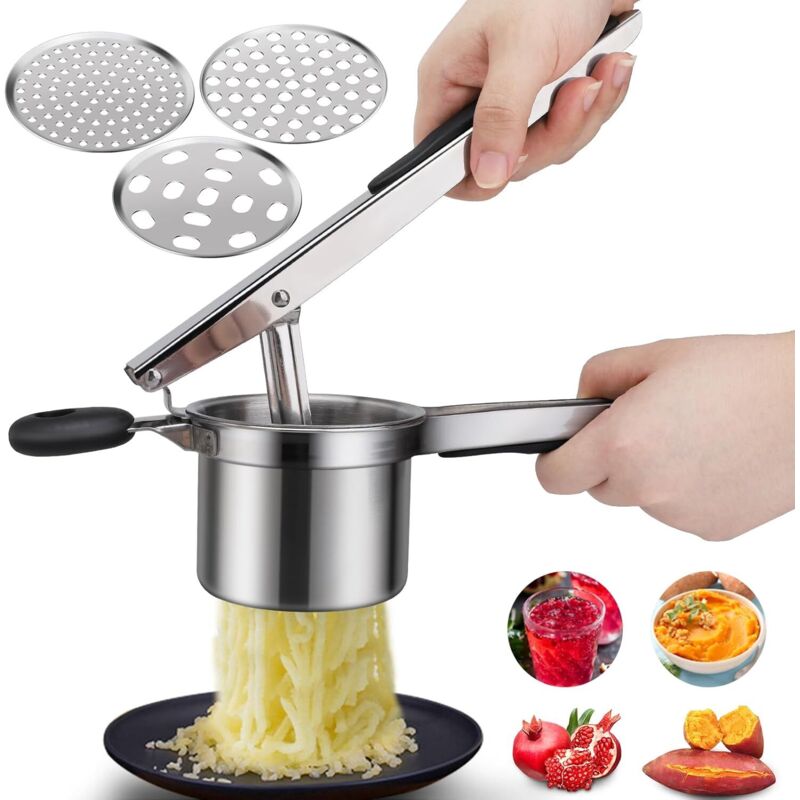 Potato Masher, Manual Potato Masher With 3 Interchangeable Discs, Professional Stainless Steel Manual Masher, Ideal For