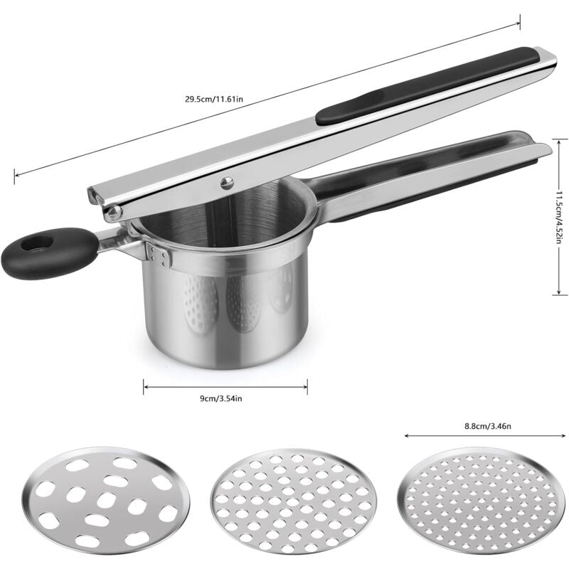 Potato Masher, Manual Potato Masher With 3 Interchangeable Discs, Professional Stainless Steel Manual Masher, Ideal For