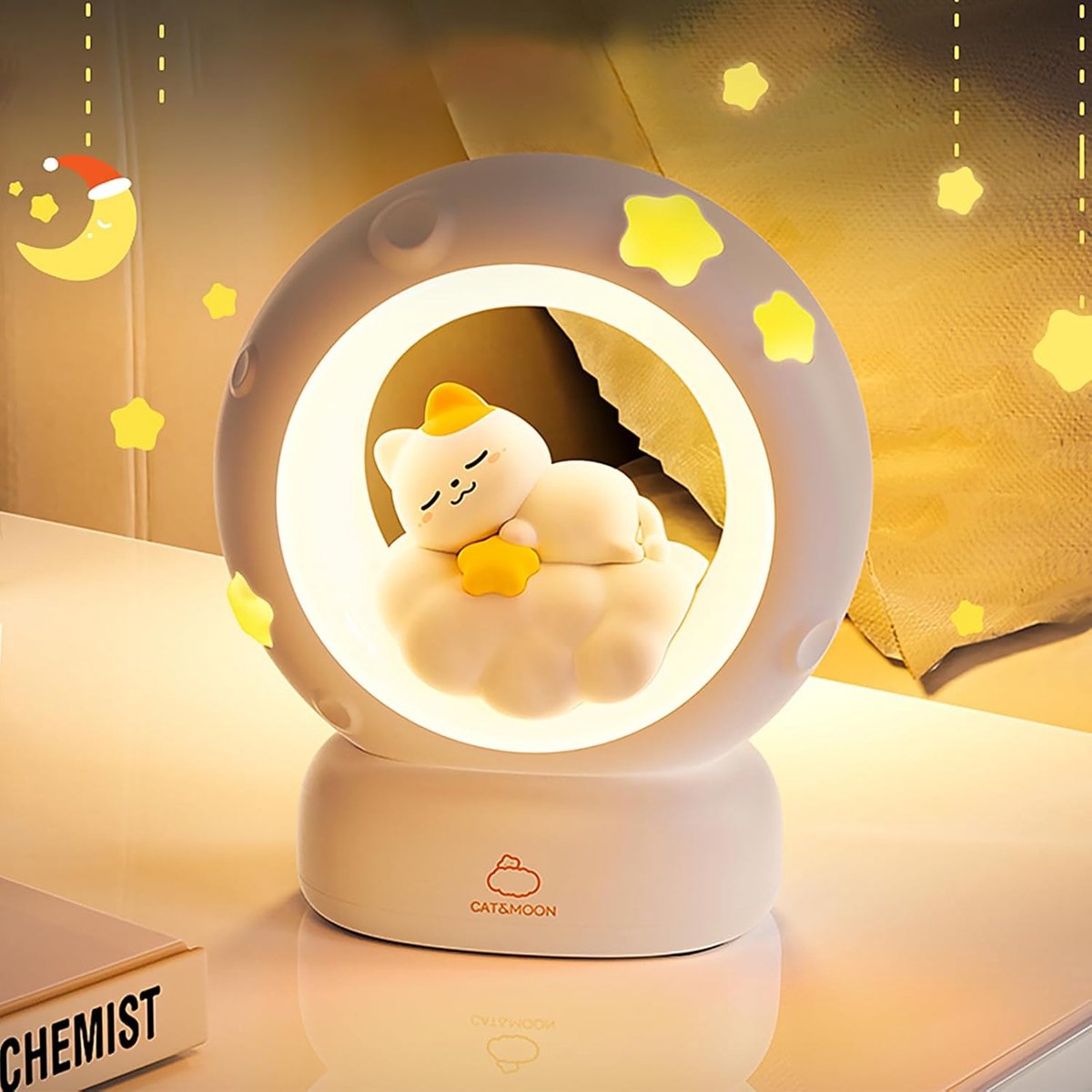 Night Light - Children's Night Light - Parents' Night Light - Rechargeable Desk Lamp - Bedside Cat Lamp - With Touch Sensor - With Dimming Function - A Perfect Gift for Girls and Kids (Cat)