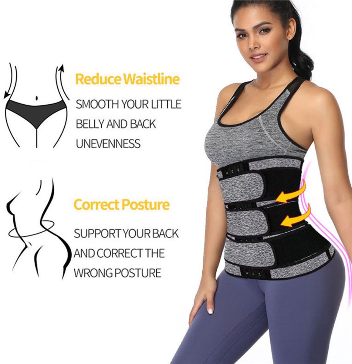 Women Sweat Reducer Training Belt - Sweatband - Waist Trainer - Slimming Belly Band - 3-Row Closure & Breathable Material - Extended Sizes (S to 6XL) - Black, 6XL