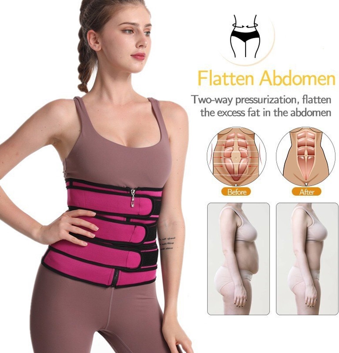 Women Sweat Reducer Training Belt - Sweatband - Waist Trainer - Slimming Belly Band - 3-Row Closure & Breathable Material - Extended Sizes (S to 6XL) - Black, XXL