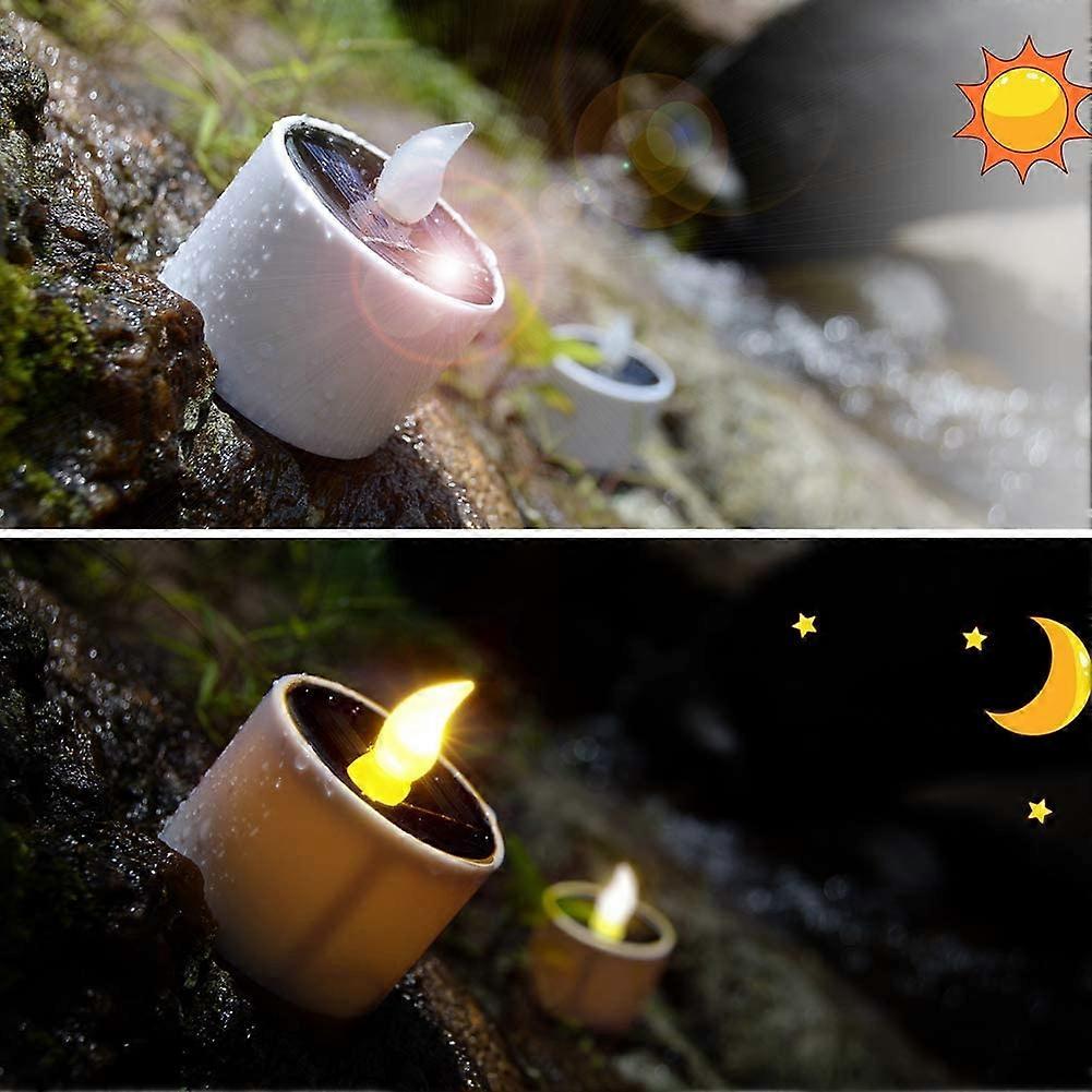 6pcs Solar Powered Heat Lights Outdoor Lights Flameless Flicker IP65 Waterproof Rechargeable LED Lights with Dusk Sensor for Lantern Garden Camping