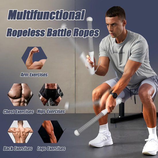 2-Pack Cordless Battle Ropes - Battle Rope - Fitness Rope - Soft Grip - For Home Gym & HIIT - Portable Arm and Core Trainer - Gray