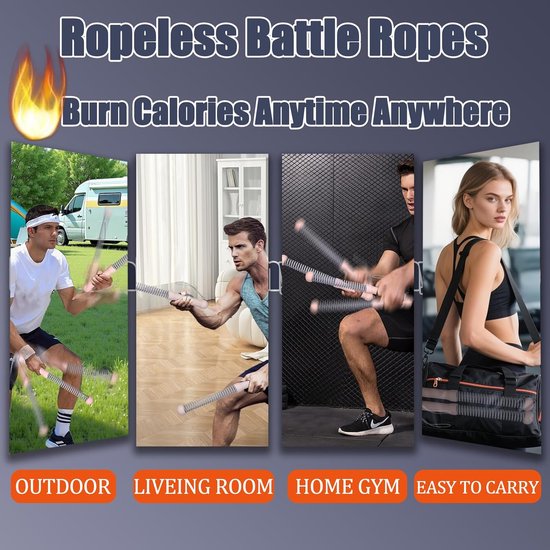 2-Pack Cordless Battle Ropes - Battle Rope - Fitness Rope - Soft Grip - For Home Gym & HIIT - Portable Arm and Core Trainer - Pink