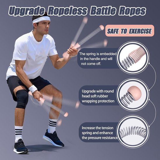 2-Pack Cordless Battle Ropes - Battle Rope - Fitness Rope - Soft Grip - For Home Gym & HIIT - Portable Arm and Core Trainer - Pink