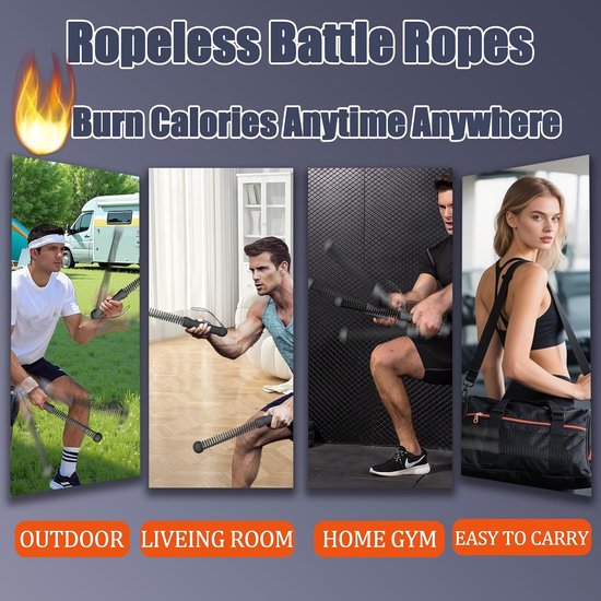2-Pack Cordless Battle Ropes - Battle Rope - Fitness Rope - Soft Grip - For Home Gym & HIIT - Portable Arm and Core Trainer - Black