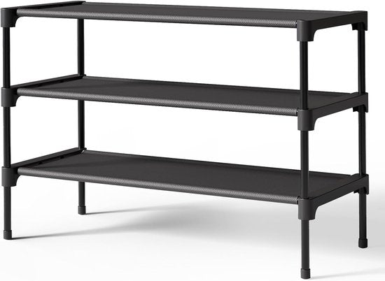 Shoe Rack - 3-Tier Storage Rack - Stackable - 27.5 Inch Wide - Black