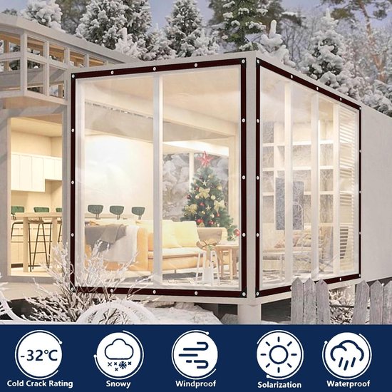 Waterproof Tarpaulin - Transparent - Durable tarpaulin with 10x10 eyelets, Large (Small) transparent tarpaulin for outdoor use - Suitable for camping/patio/fencing, chicken coop, garden plants, tear-resistant tarpaulin