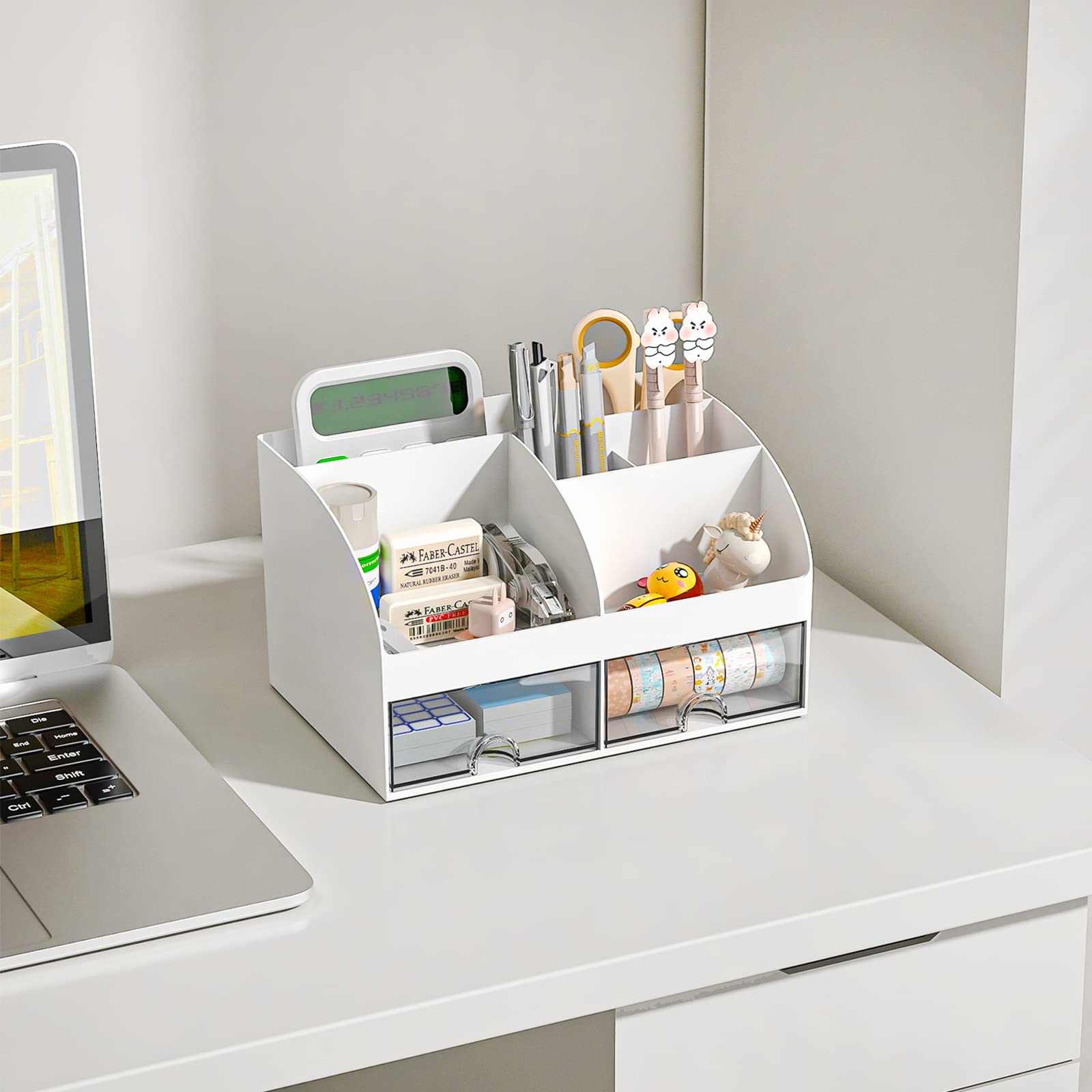 Desk organizer - Makeup organizer - Bathroom organizer - Pen tray - Drawer cabinet - Office supplies - Cosmetics organizer - Desk organizer - Desk accessories - Brush holder - Storage box with drawers - Storage system - White - 1 piece