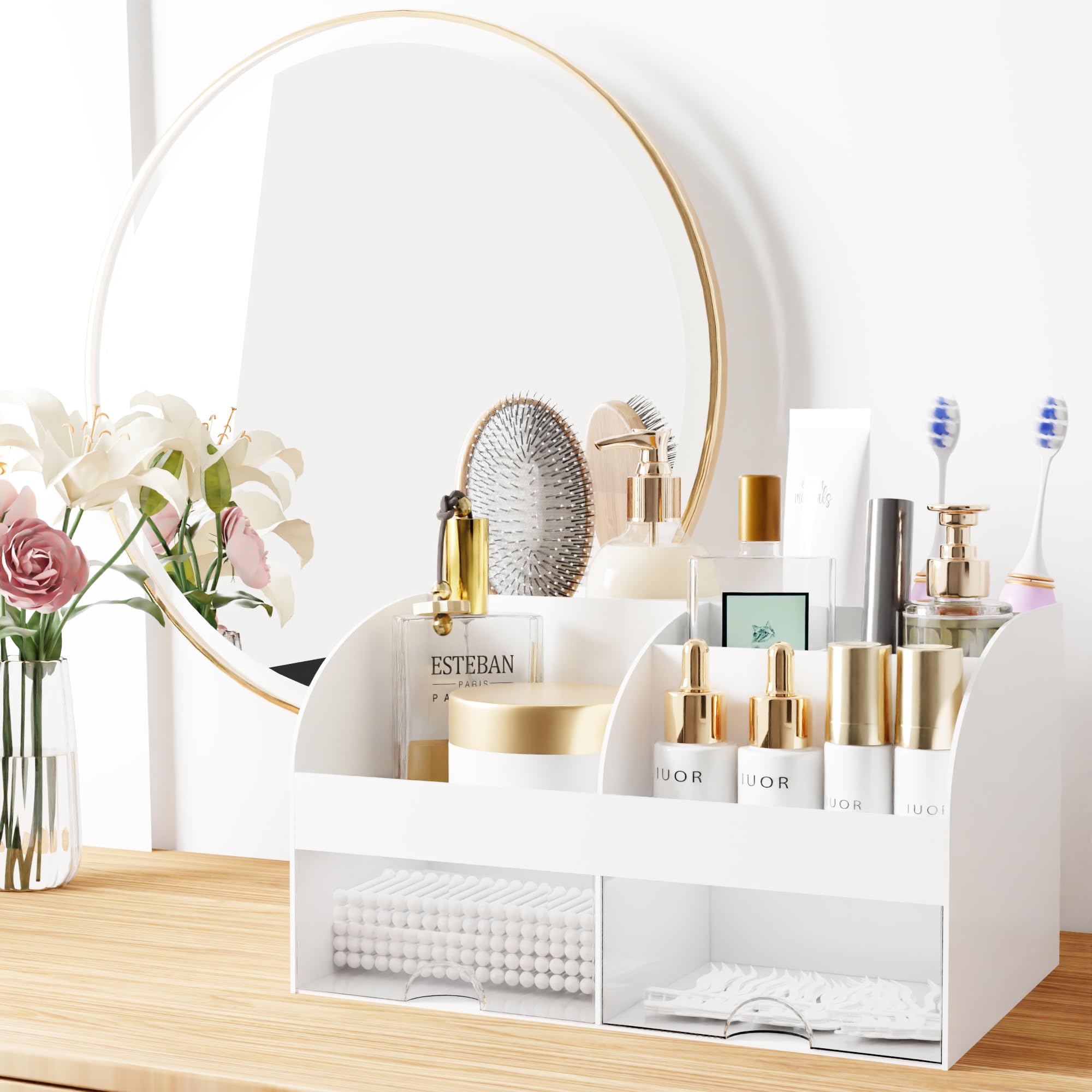 Desk organizer - Makeup organizer - Bathroom organizer - Pen tray - Drawer cabinet - Office supplies - Cosmetics organizer - Desk organizer - Desk accessories - Brush holder - Storage box with drawers - Storage system - White - 1 piece