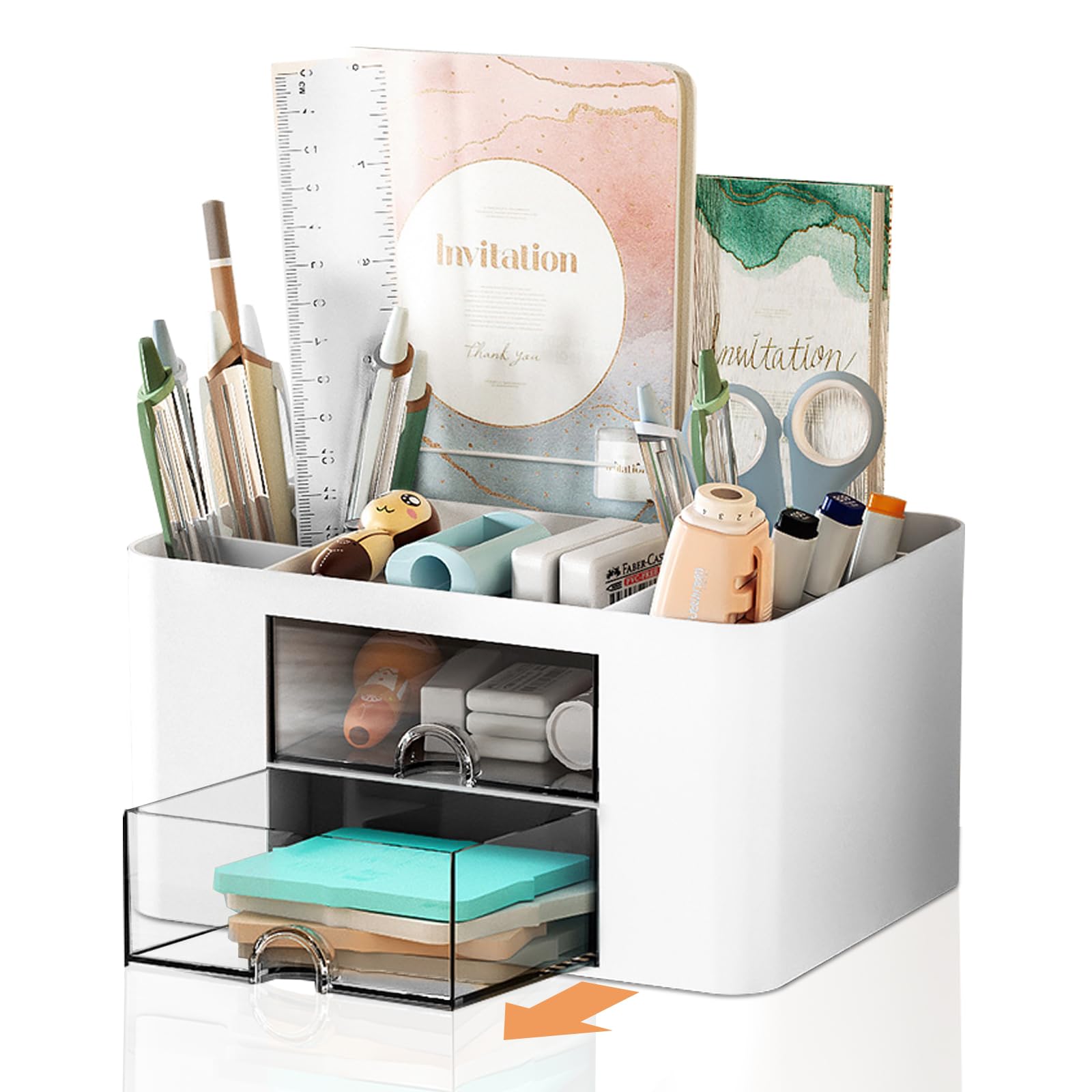 Desk organizer - Make up organizer - Bathroom organizer - Pen tray - Drawer cabinet - Office supplies - Cosmetics organizer - Brush holder - Desk organizer - Desk accessories - Storage box with drawers - White - 1 piece