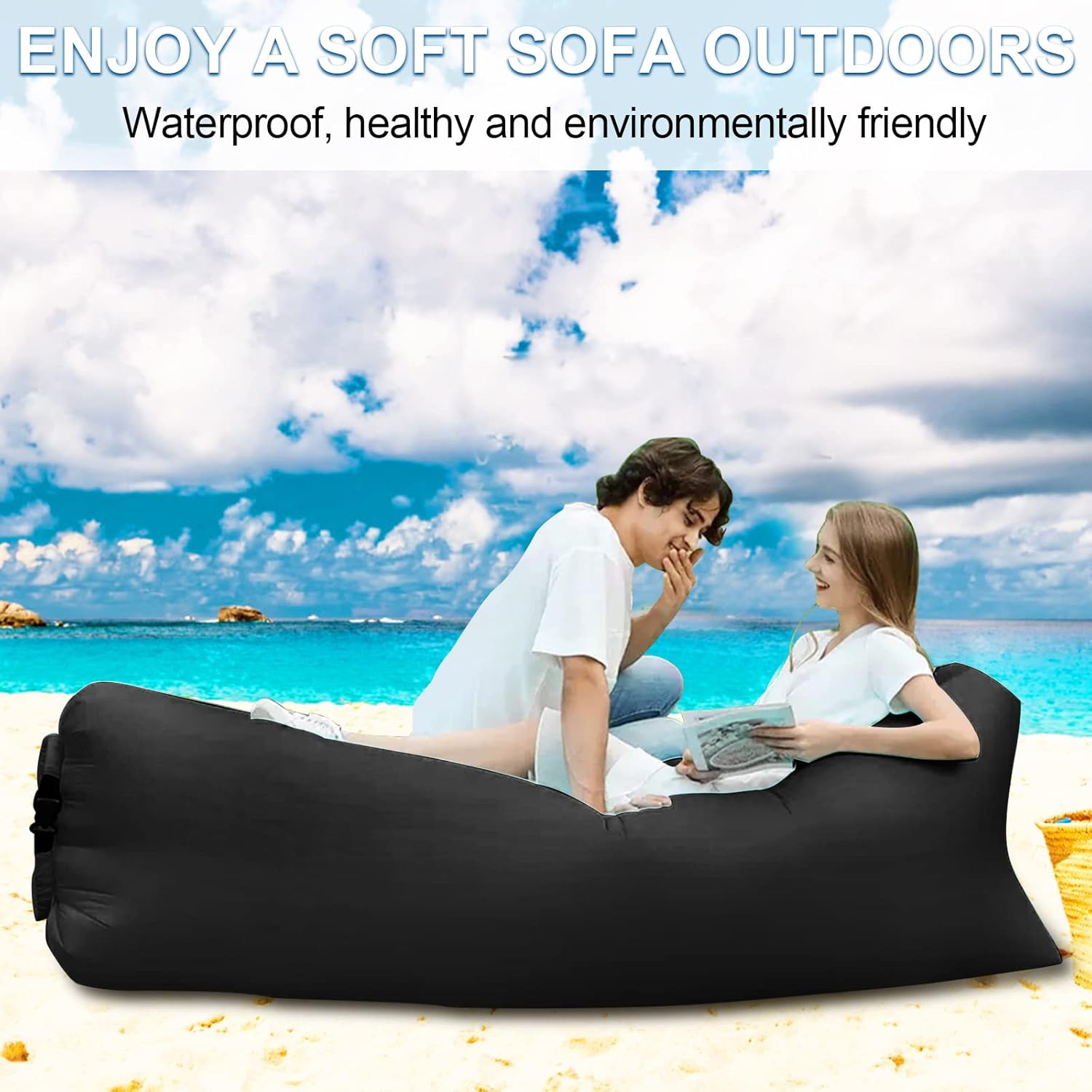Inflatable Air Lounger with Carry Bag, Portable Inflatable Beach Lounger