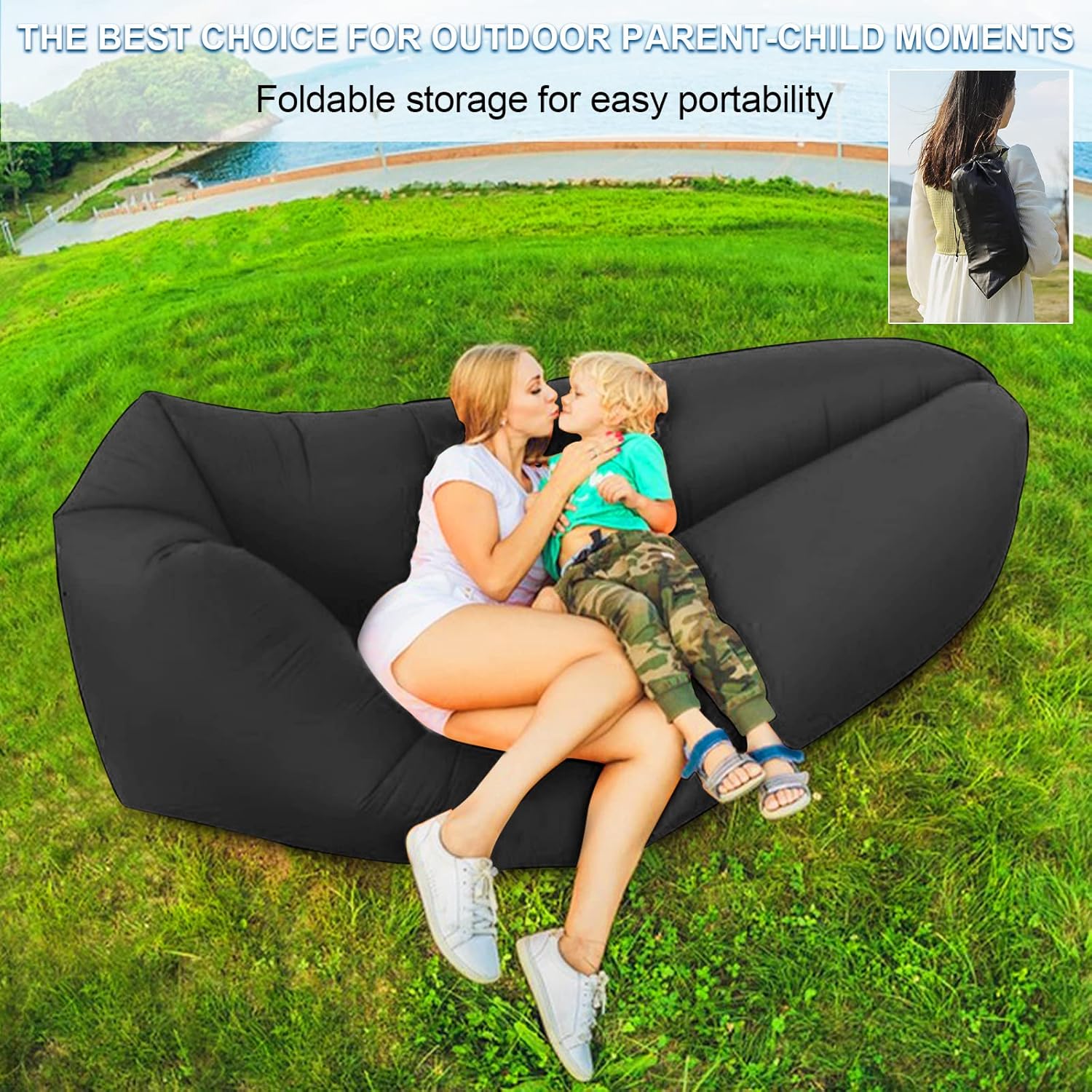 Inflatable Air Lounger with Carry Bag, Portable Inflatable Beach Lounger