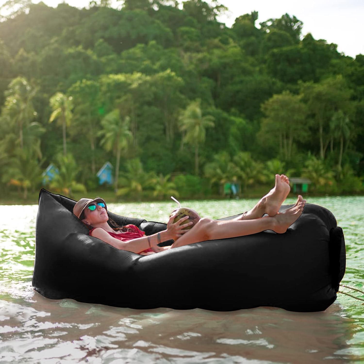 Inflatable Air Lounger with Carry Bag, Portable Inflatable Beach Lounger