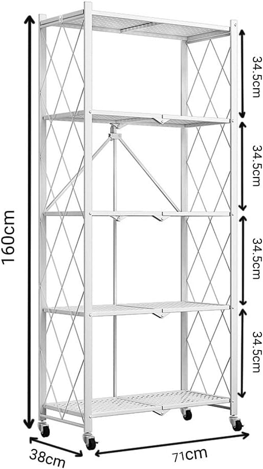 CARLA HOME 5-Tier Foldable Storage Shelf with Wheels for Kitchen, Garage, Pantry or Basement (White)