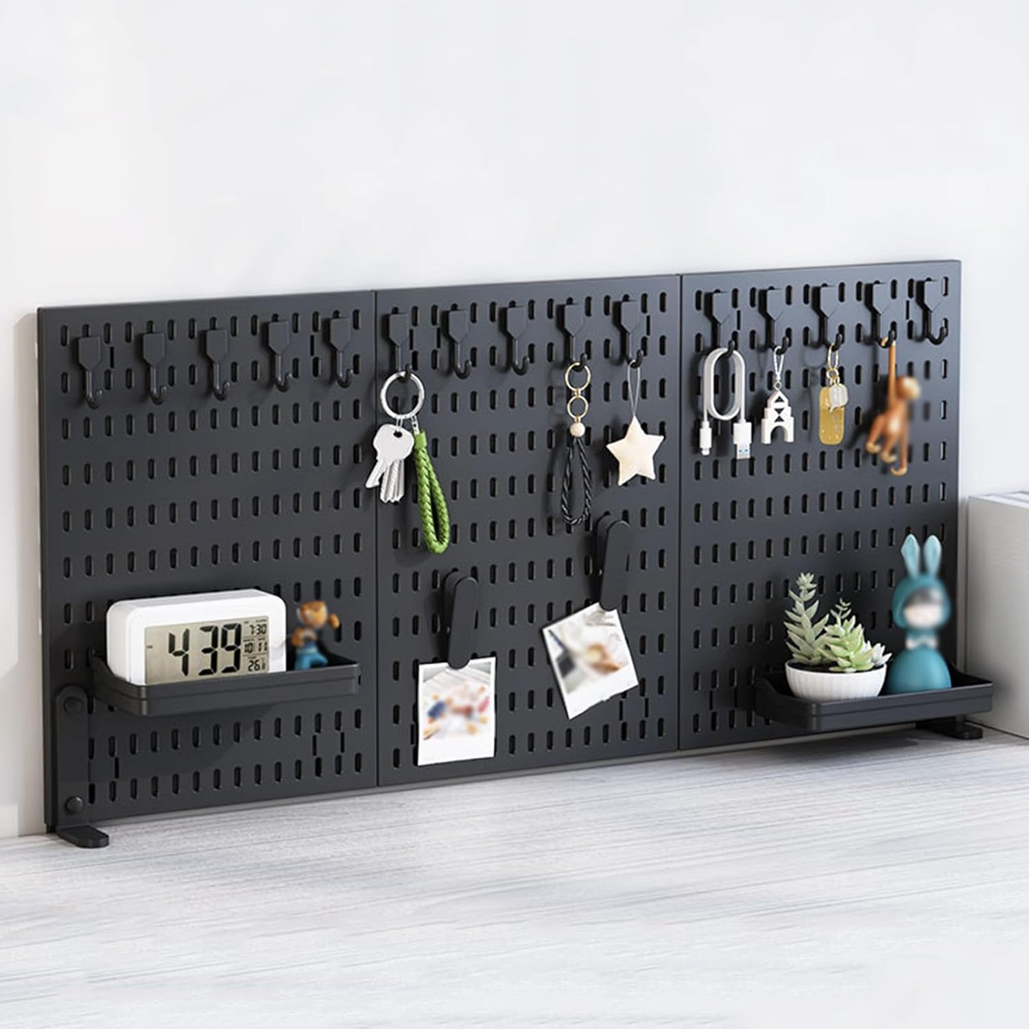 CARLA HOME Desk Pegboard Organizer Kit  with Hooks, Tray & Mount Ideal for Office, Gaming Setup & Home Workspace Organization (Black)