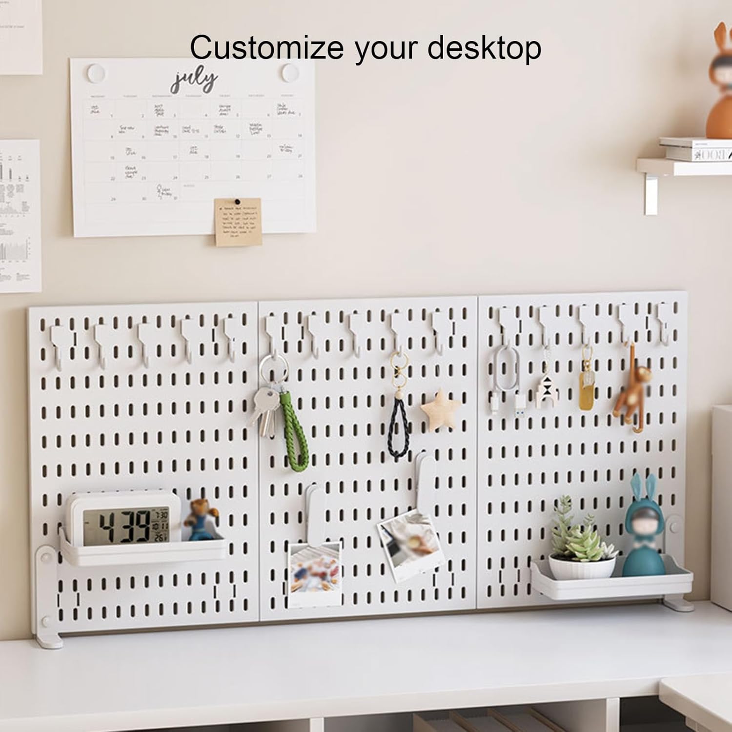 CARLA HOME Desk Pegboard Organizer Kit  with Hooks, Tray & Mount Ideal for Office, Gaming Setup & Home Workspace Organization (White)