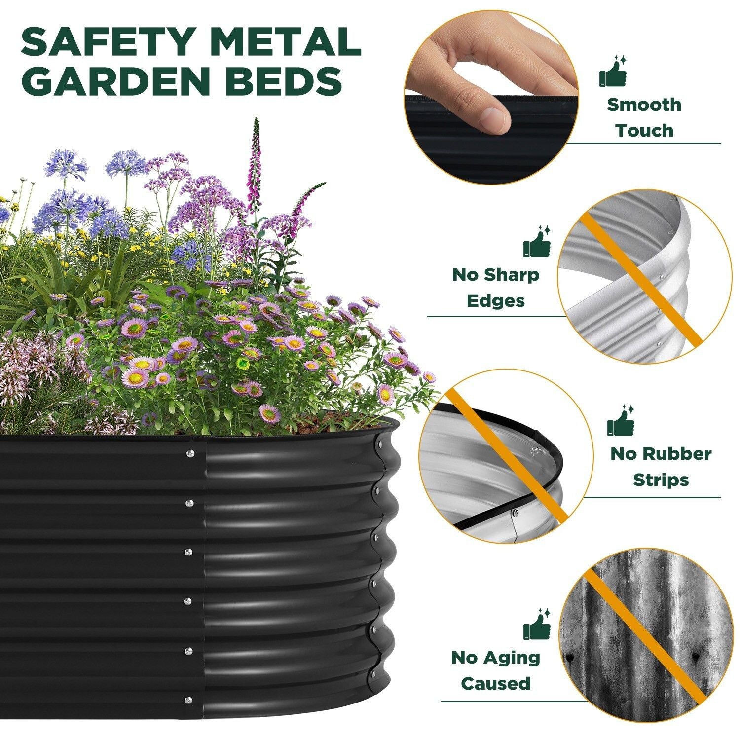 Oval Raised Garden Bed Galvanised Steel 240x80x42cm Planter