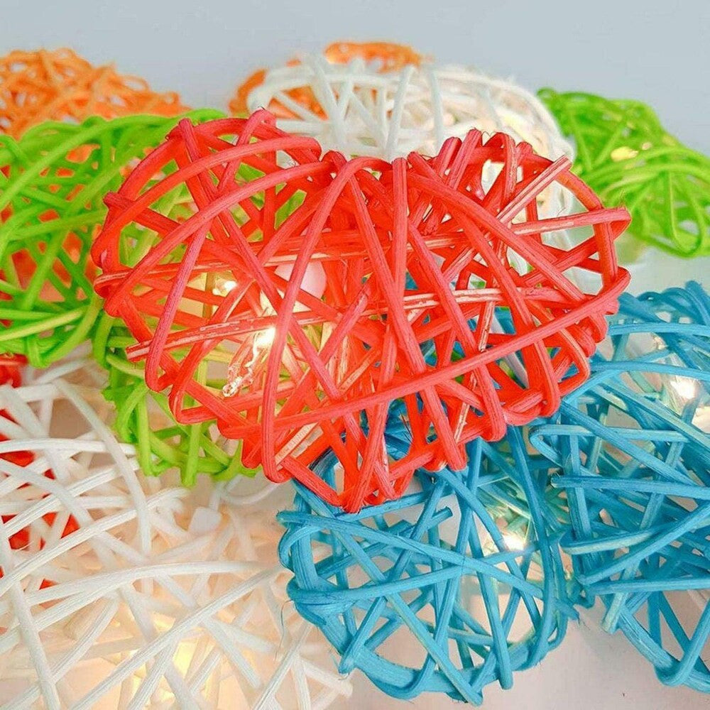 20 Rainbow 3D Hollowed Rattan Heart-Shaped 3M String Fairy Lights, Battery (AA) Indoor & Outdoor Decorations Birthday Kids Celebration PartyRoom Table Lighting