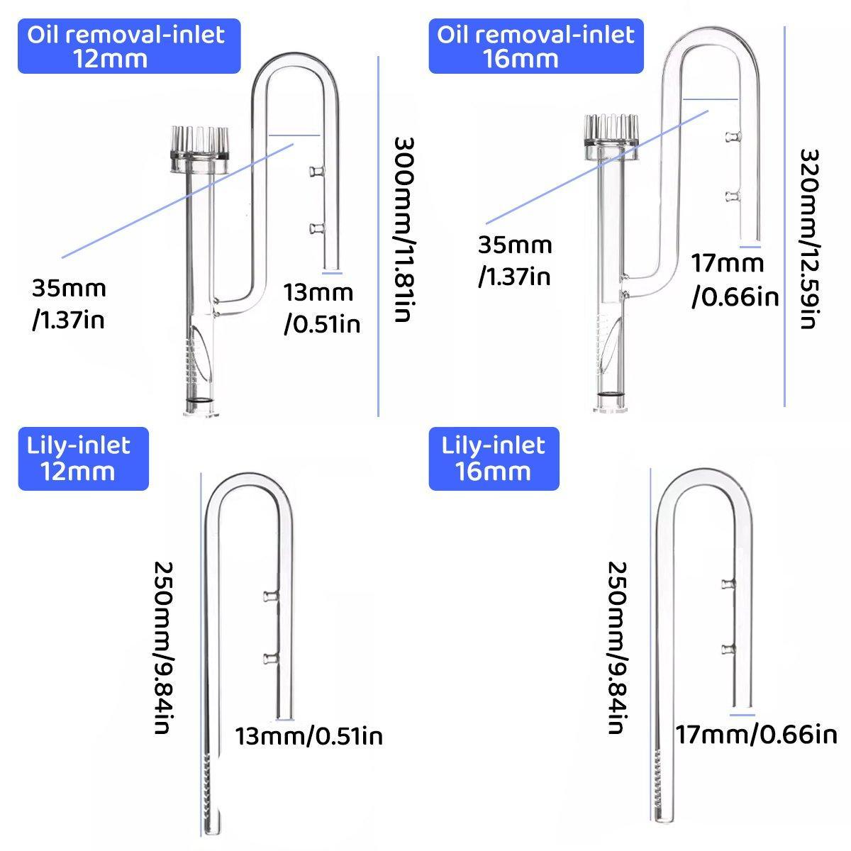 Aquarium Glass Inlet Outlet Pipe Fish Tank Filter Oil Film Remover Plant Holder - Lily inlet-16mm