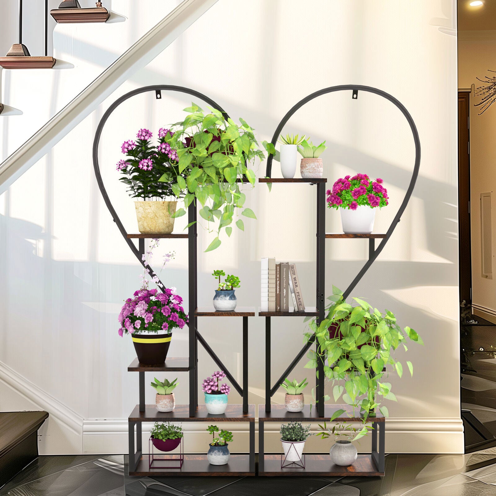 Fin Merge/Separate Metal Plant Stand Heart Shape Ladder Book Shelf For Indoor Garden