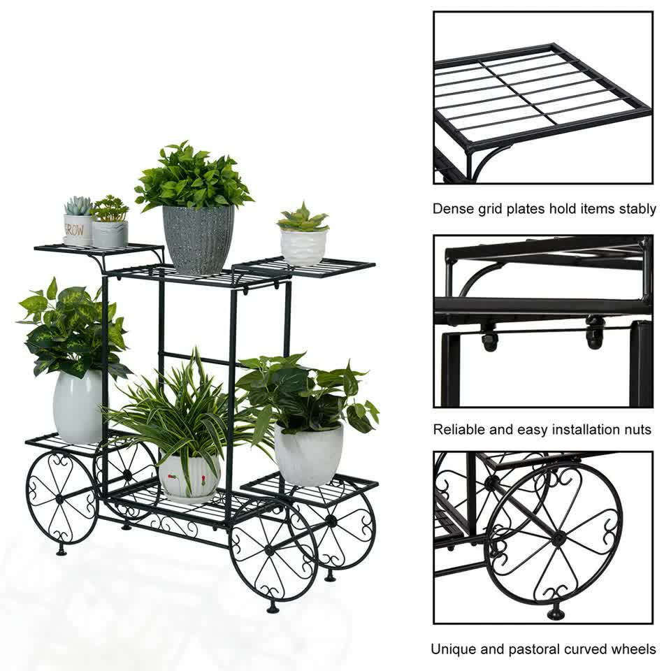 6 Tiers Garden Cart Stand & Flower Pot Plant Holder Display Rack Parisian Style