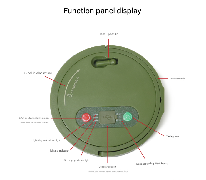 Rechargeable LED Camping Light with 10m Retractable String Light (Color lights + warm lights)