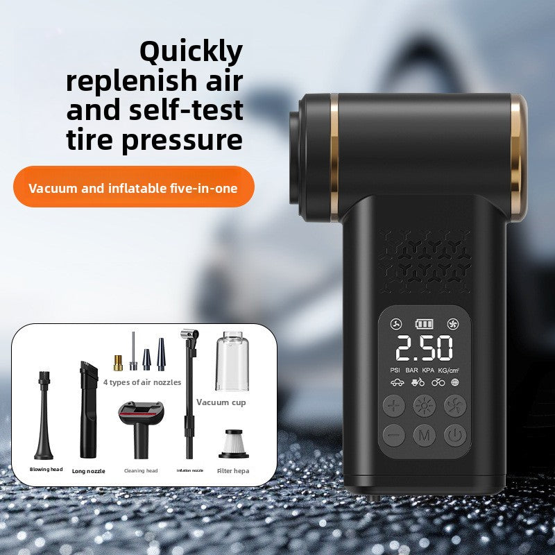 Black 4-in-1 Car Vacuum Cleaner and Tyre Inflator Portable Cordless Air Pump with LED Light and Digital Pressure Gauge