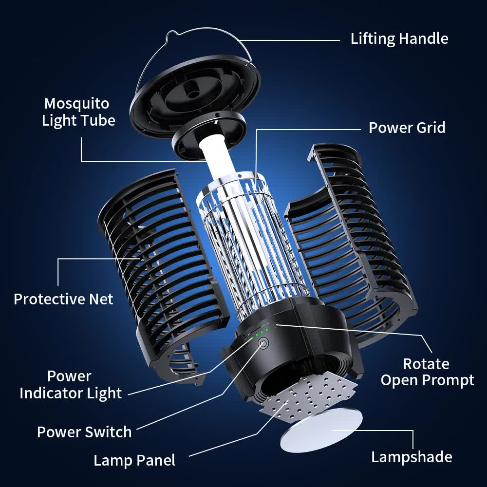 2-in-1 Rechargeable Mosquito Zapper & Camping Lantern - 3600mAh Battery - 2000V Electric Insect Killer with Bionic Trap Technology - Waterproof Outdoor Bug Trap - Black