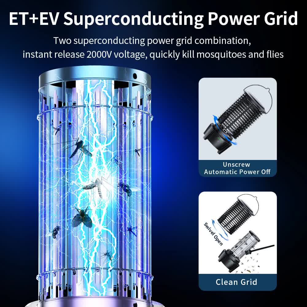 2-in-1 Rechargeable Mosquito Zapper & Camping Lantern - 3600mAh Battery - 2000V Electric Insect Killer with Bionic Trap Technology - Waterproof Outdoor Bug Trap - Black